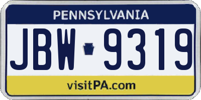 PA license plate JBW9319