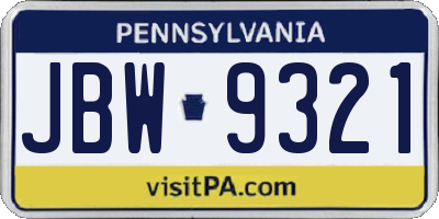 PA license plate JBW9321