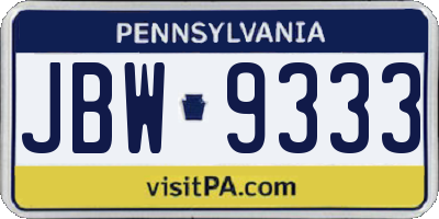 PA license plate JBW9333