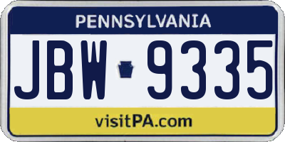 PA license plate JBW9335