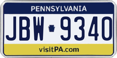 PA license plate JBW9340