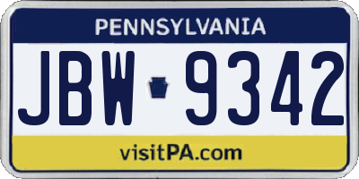 PA license plate JBW9342