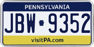 PA license plate JBW9352