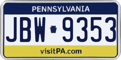 PA license plate JBW9353