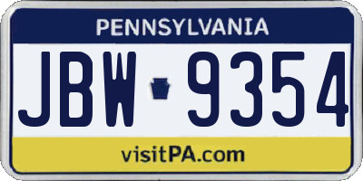 PA license plate JBW9354