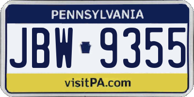 PA license plate JBW9355