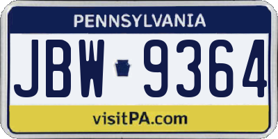 PA license plate JBW9364