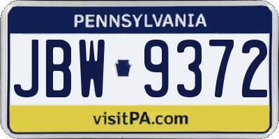 PA license plate JBW9372