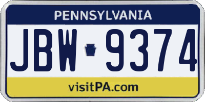 PA license plate JBW9374