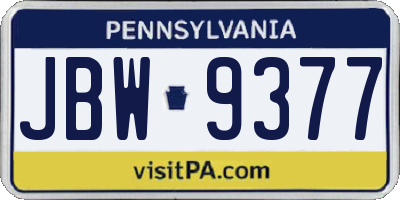 PA license plate JBW9377
