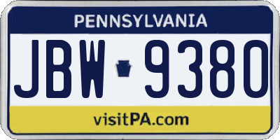 PA license plate JBW9380