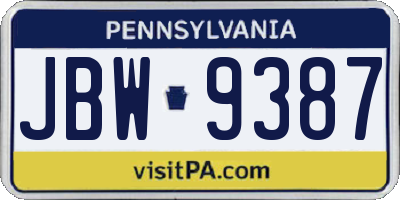 PA license plate JBW9387