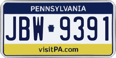 PA license plate JBW9391