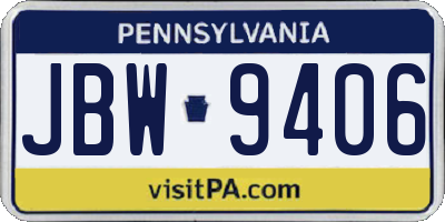 PA license plate JBW9406