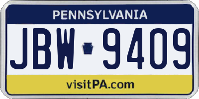 PA license plate JBW9409