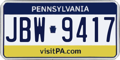 PA license plate JBW9417