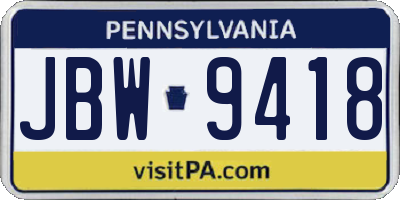 PA license plate JBW9418