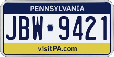 PA license plate JBW9421