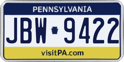 PA license plate JBW9422