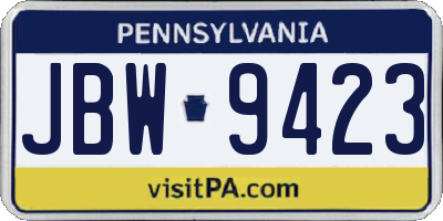 PA license plate JBW9423