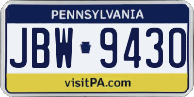 PA license plate JBW9430