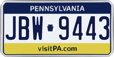 PA license plate JBW9443