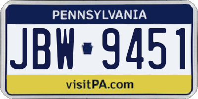 PA license plate JBW9451
