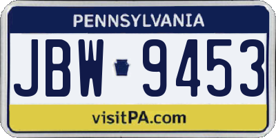 PA license plate JBW9453