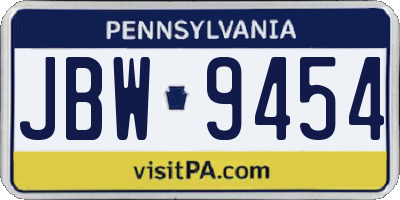 PA license plate JBW9454