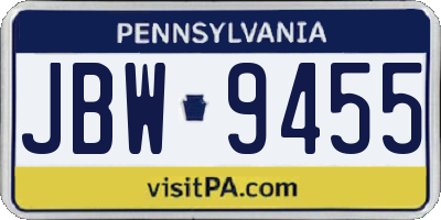 PA license plate JBW9455