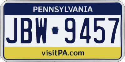 PA license plate JBW9457