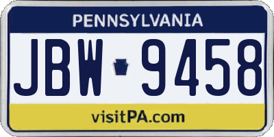PA license plate JBW9458