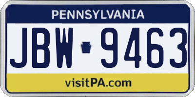 PA license plate JBW9463