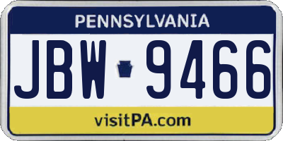 PA license plate JBW9466