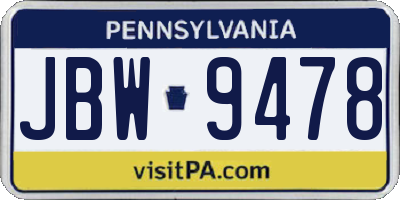 PA license plate JBW9478