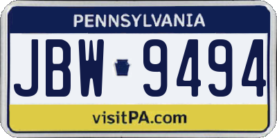 PA license plate JBW9494