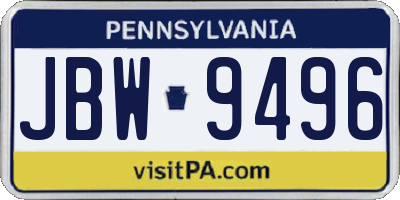 PA license plate JBW9496
