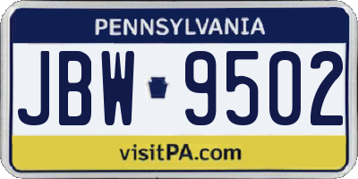 PA license plate JBW9502