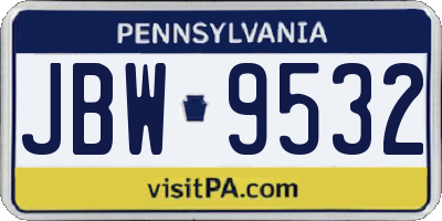 PA license plate JBW9532