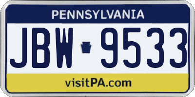 PA license plate JBW9533