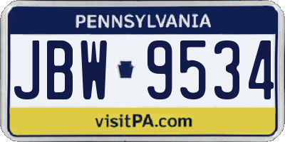 PA license plate JBW9534