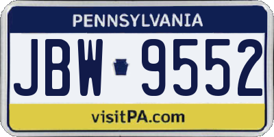 PA license plate JBW9552