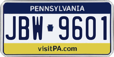 PA license plate JBW9601