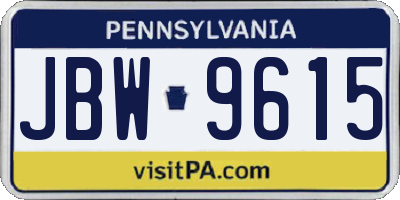 PA license plate JBW9615