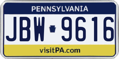 PA license plate JBW9616