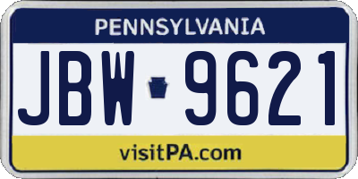 PA license plate JBW9621