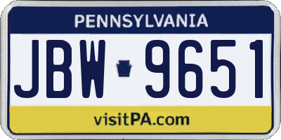 PA license plate JBW9651