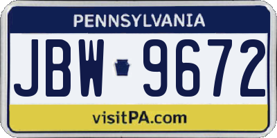 PA license plate JBW9672