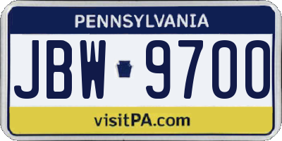 PA license plate JBW9700