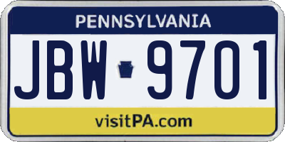 PA license plate JBW9701